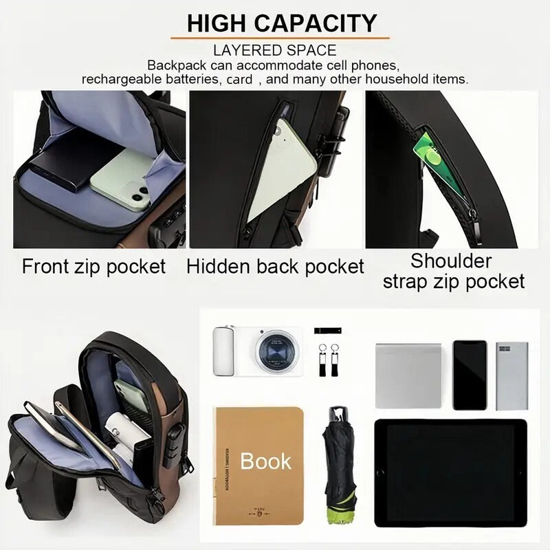 Men S Waterproof Motorcycle Chest Bag - Anti-Theft Shoulder Bag Oxford Fabric, Multifunctional For Hiking Outdoor Activities, Outdoor Shoulder Bag Versatile Carryall Durable Oxford Fabric