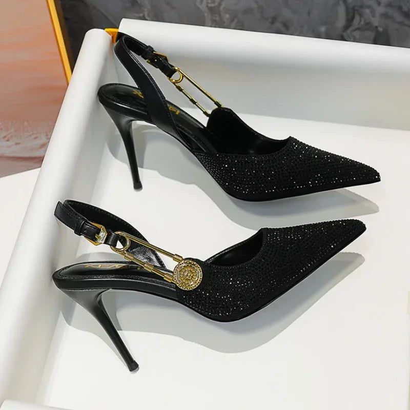 Elegant Designer Luxury Pointed High Heels Rhinestone