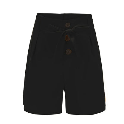 Y2K Solid Button Front Shorts with Tie Waist