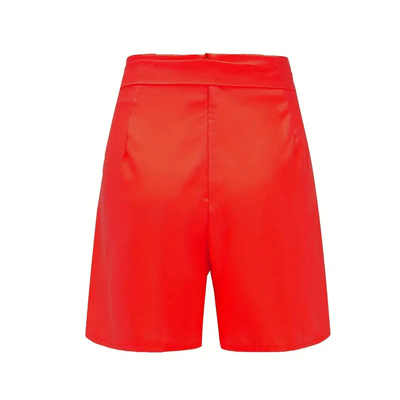 Y2K Solid Button Front Shorts with Tie Waist