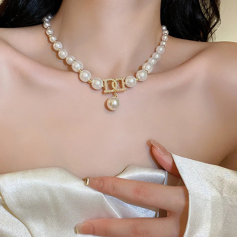 Elegant Pearl Clavicle Chain Jewelry Set