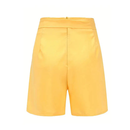 Y2K Solid Button Front Shorts with Tie Waist