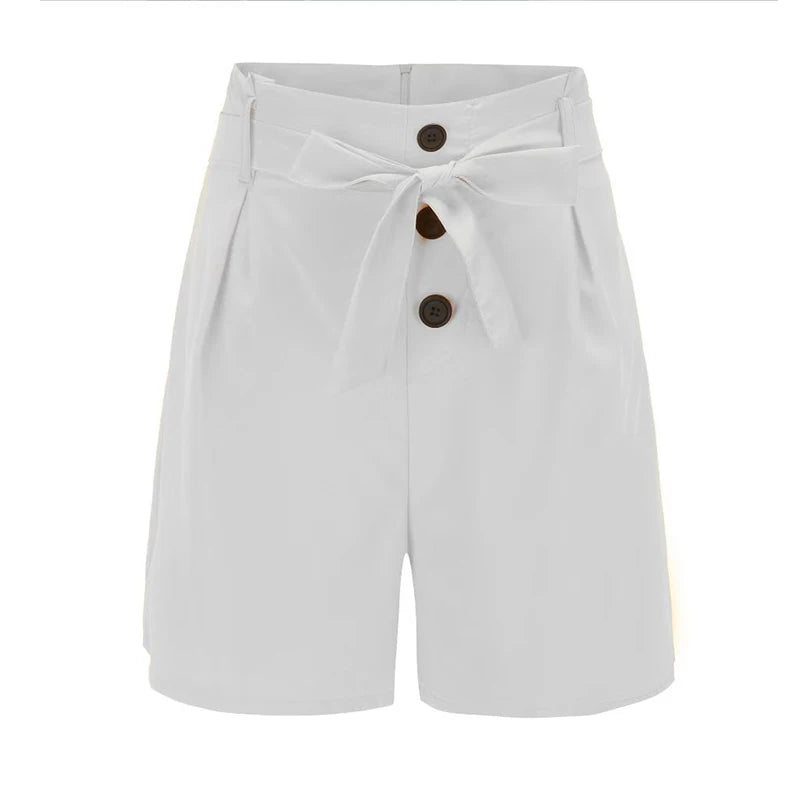 Y2K Solid Button Front Shorts with Tie Waist