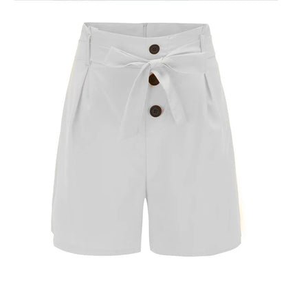 Y2K Solid Button Front Shorts with Tie Waist