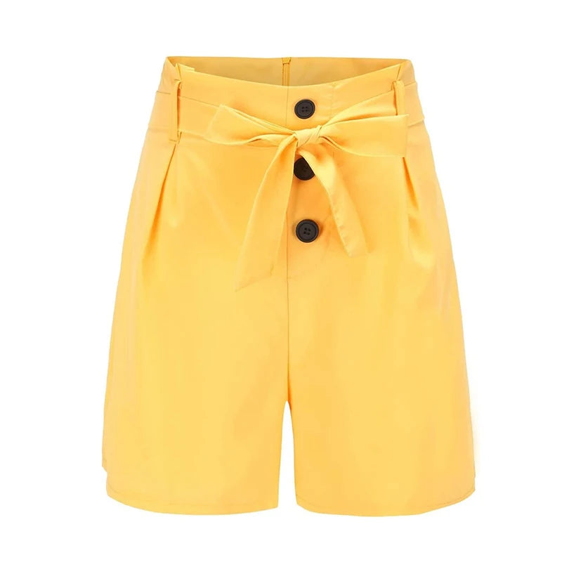 Y2K Solid Button Front Shorts with Tie Waist