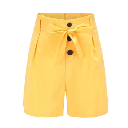 Y2K Solid Button Front Shorts with Tie Waist