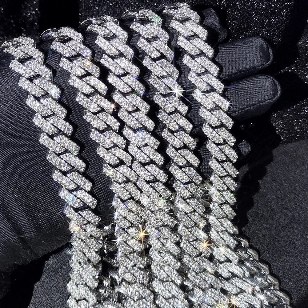 Silver Color 14mm Prong Miami Cuban Link Chain Necklace