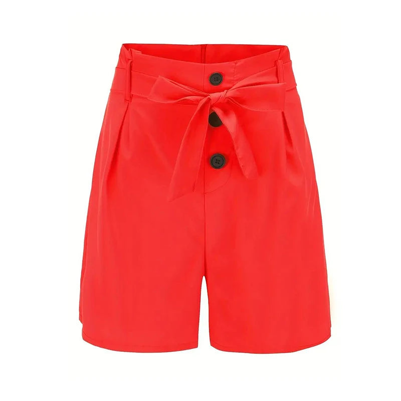 Y2K Solid Button Front Shorts with Tie Waist