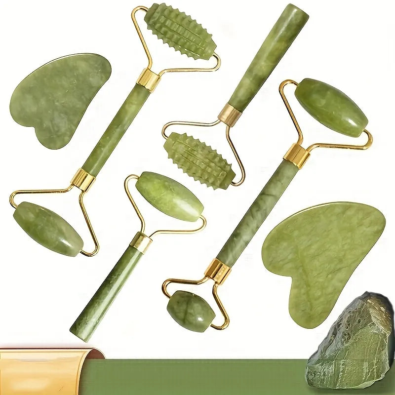 Jade Gua Sha & Facial Roller Massage Set for Skin Care